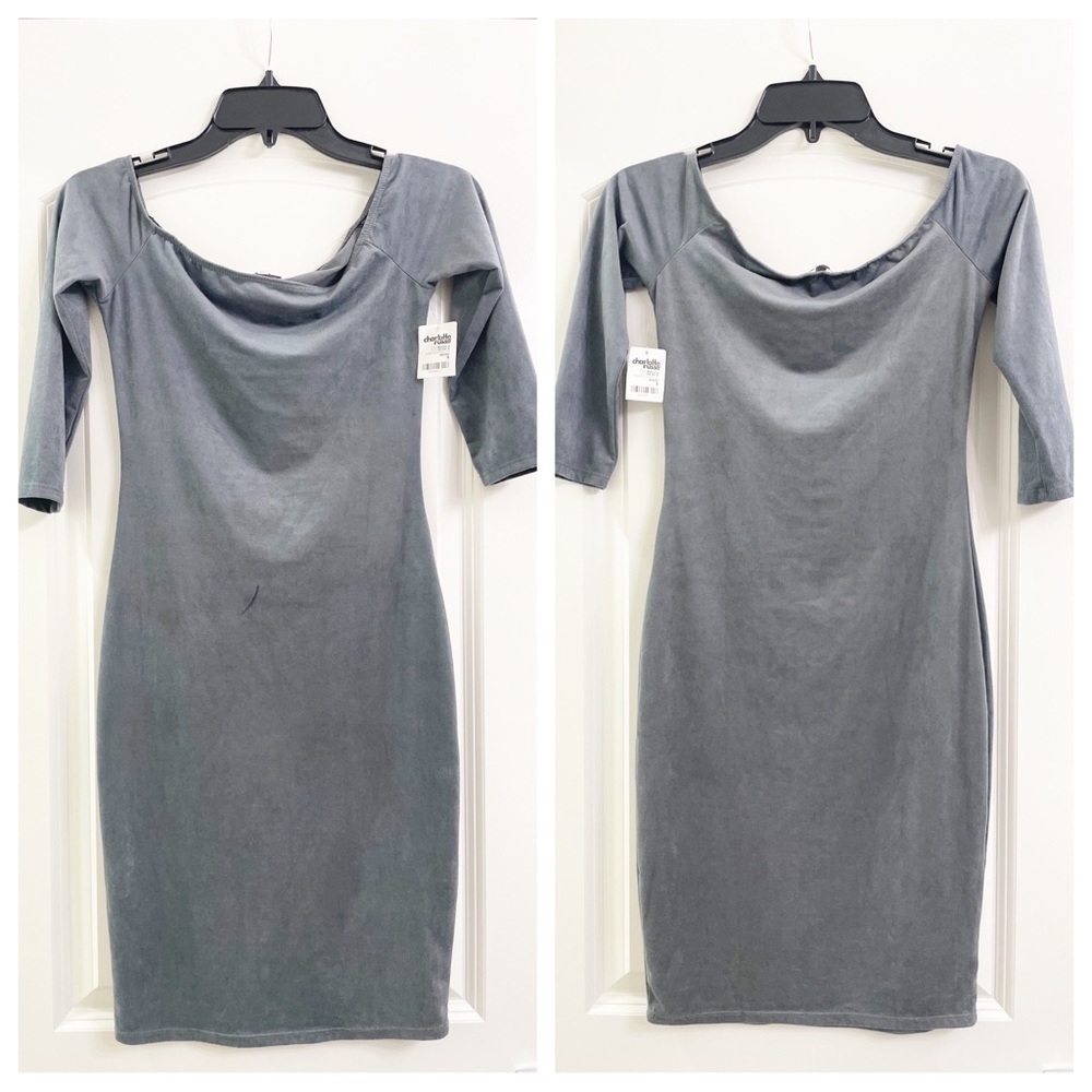 NEW Charlotte Russe velvet gray off the shoulder mini dress